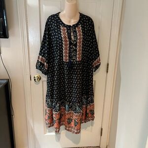 Women's BloomChic Bohemian Swing Dress Size 14-16 Black / Multi NWT